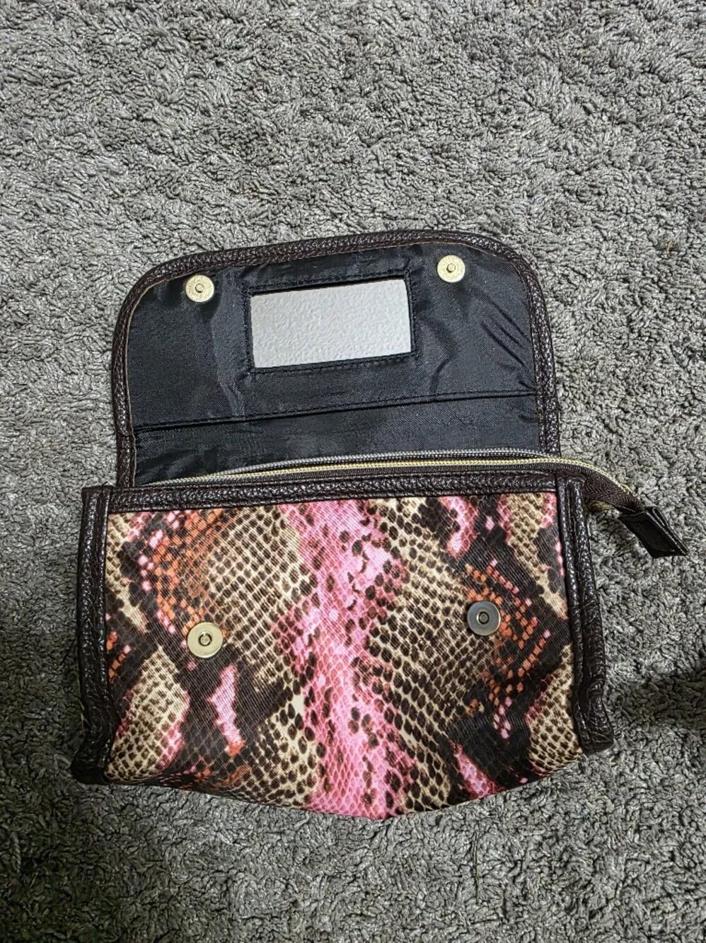 Aimee Kestenberg Pink and Brown Snake-Print Wristlet Clutch